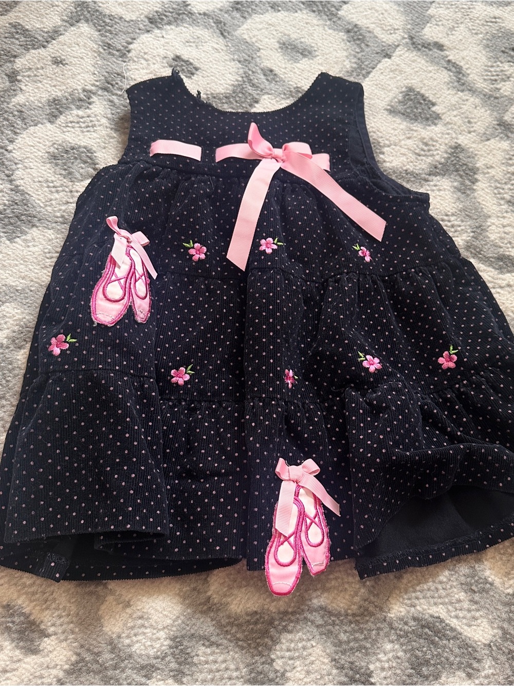 Rare Editions Y2K 12m 12 months 100% cotton jumper dress ballet bow flower polka